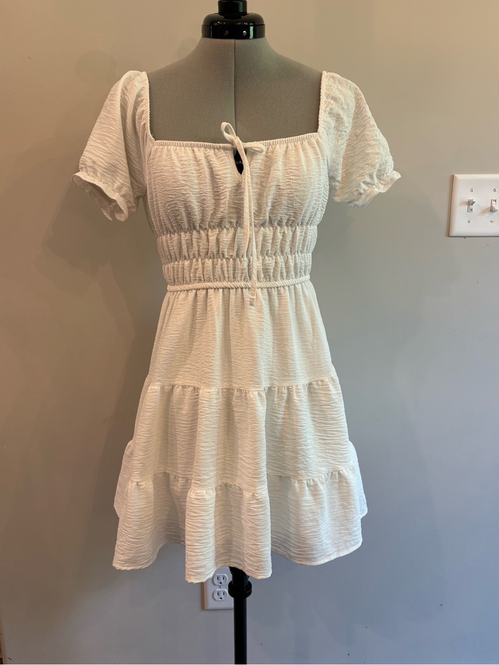 Streetwear Society White Smocked Tiered Mini Dress